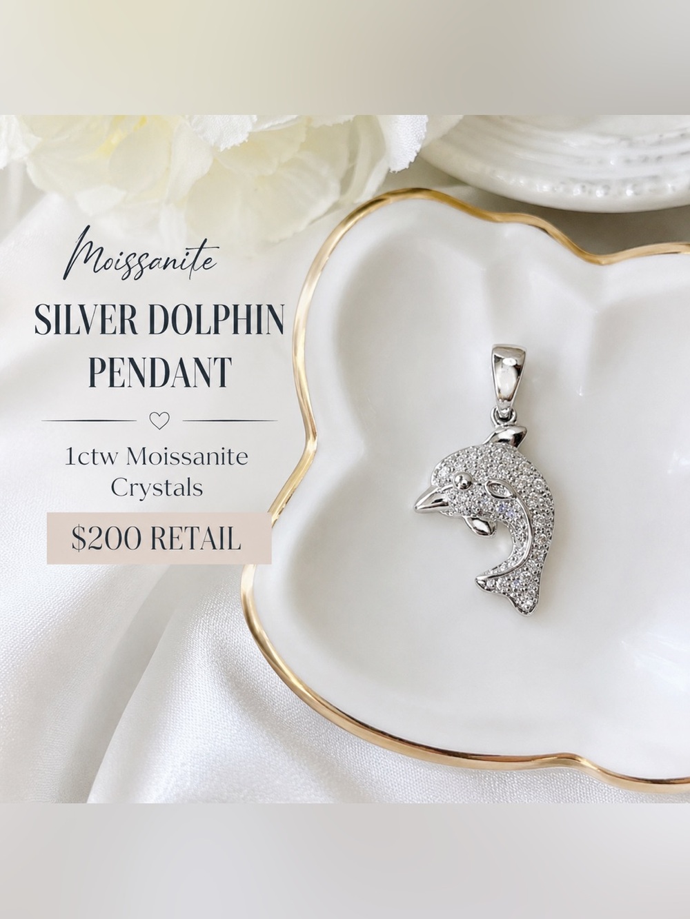 Silver Dolphin Pendant with 1ctwt Moissanite Crystals $200 retail